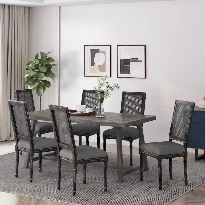 Regina French Country Wood and Cane Upholstered Dining Chair (Set of 6)