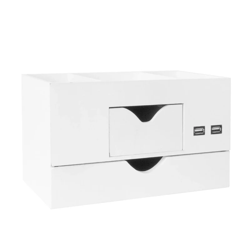 White 5-Compartment Desk Organizer with USB Ports, 1 User