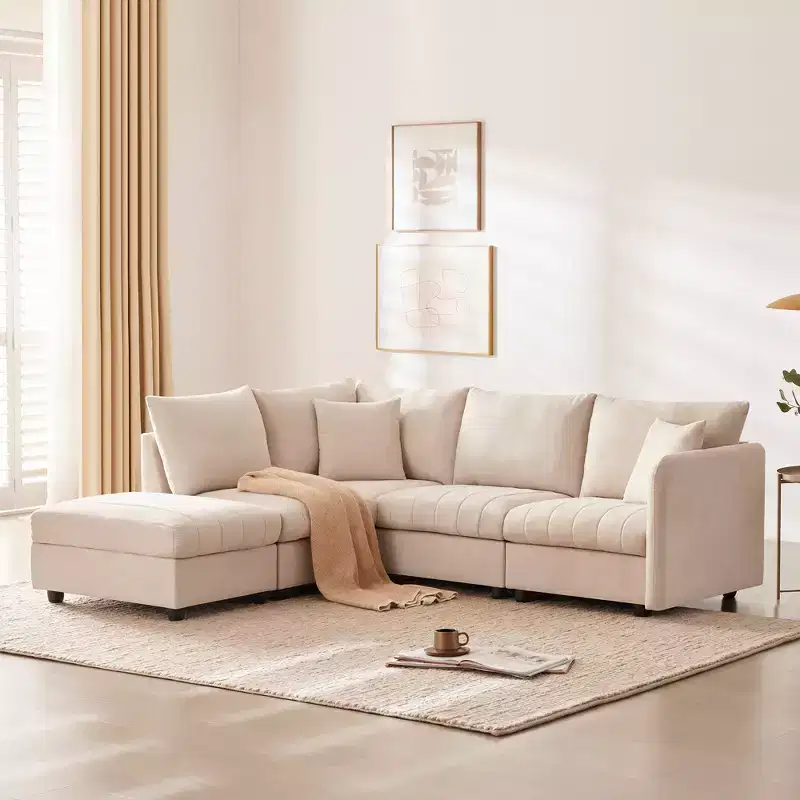 GDFStudio Kingsley 90x80 Modern L-Shaped 5-Seater Sectional Sofa with Movable Ottoman