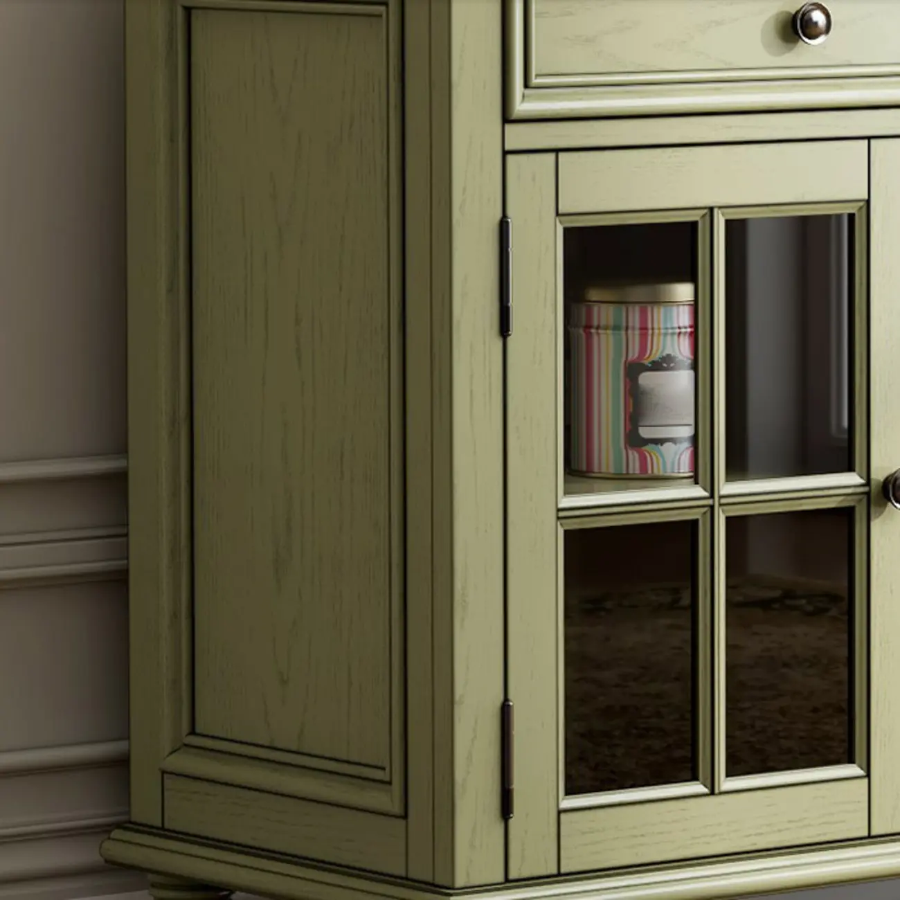 French Country Green Wooden Sideboard with Drawers