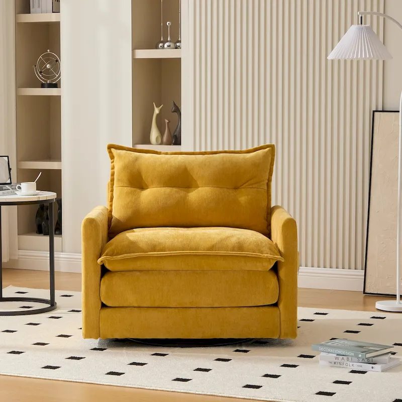 Mustard Yellow / Olive Green / Brown / Pink / Beige / Black / Grey Chenille 360° Swivel Mid-Century Accent Chair - Single Use
