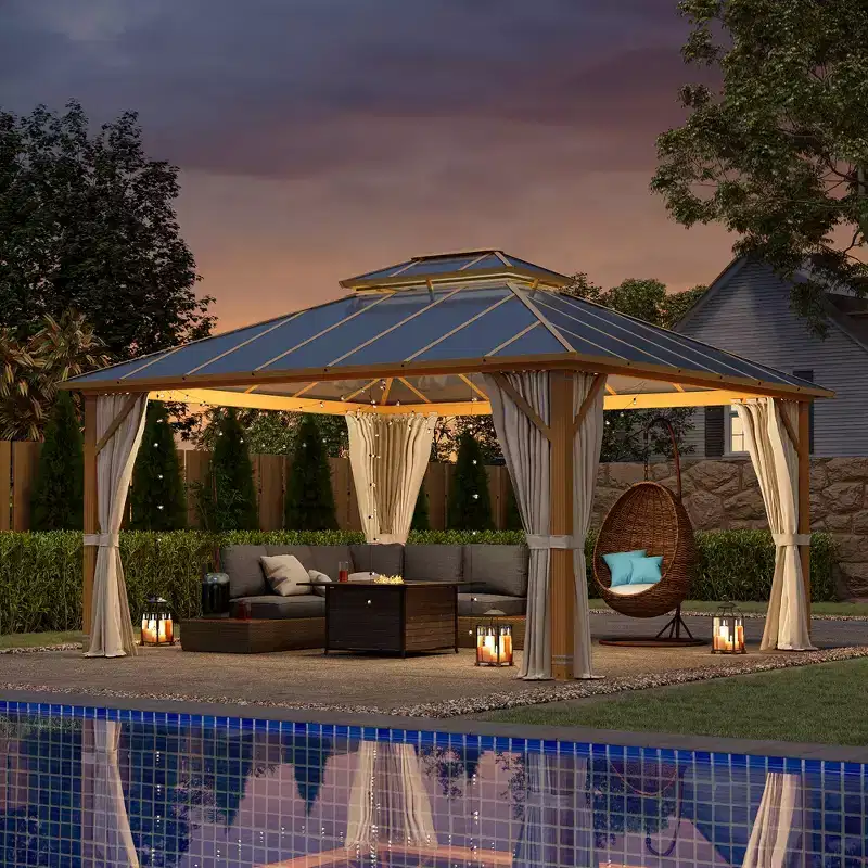 EROMMY 12x14ft Hardtop Gazebo with Double Aluminum Composite Roof for Patio