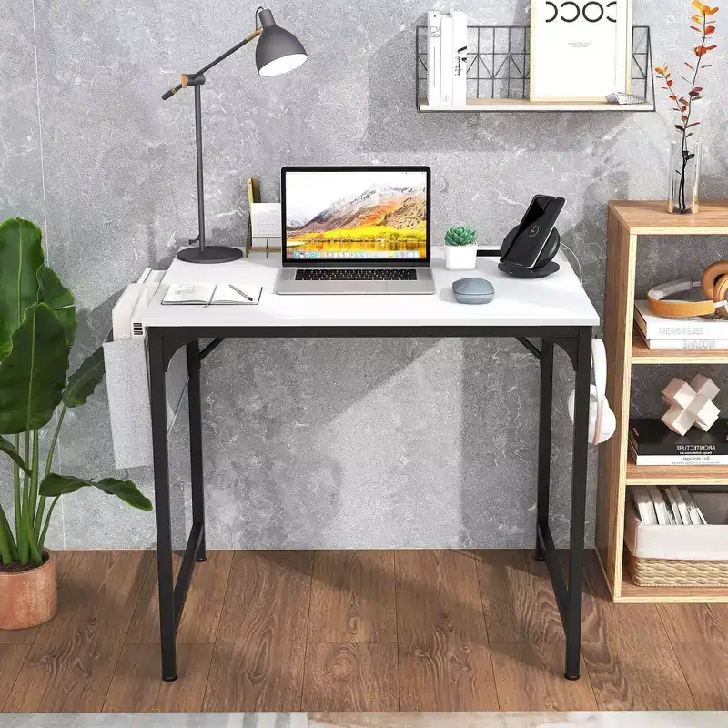 Costway 32 Meeting Room Desk Set of 2/4/6 with Charging Station & Headphone Hook Metal Frame White
