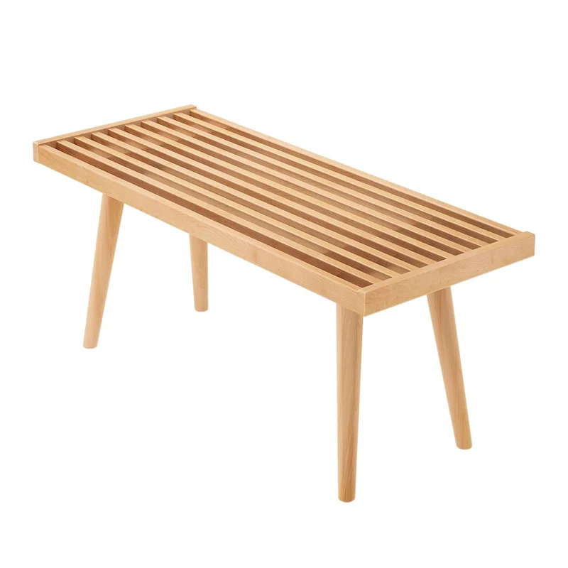 Plank and Beam Mid Century Single Wood Entryway Bench - 41.3 L x 16.5 W x 17.5 H