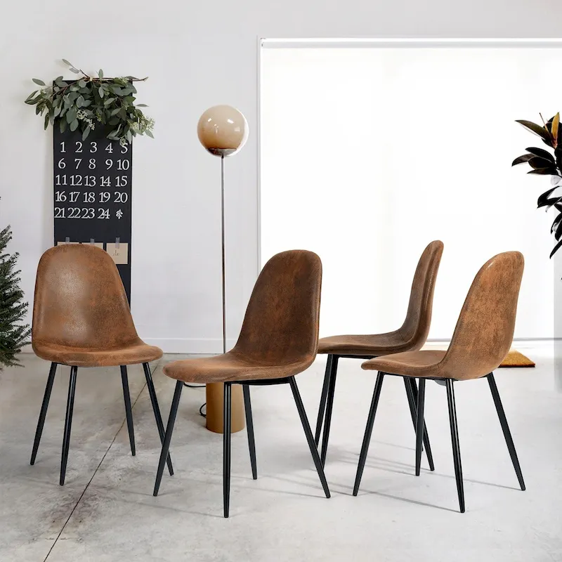 Dining Chair of 4 Suede Fabric Side Seating with Black Metal Legs