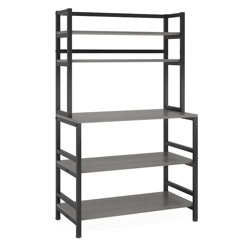 5-Tier Kitchen Bakers Rack with Hutch - Brown/Black/White