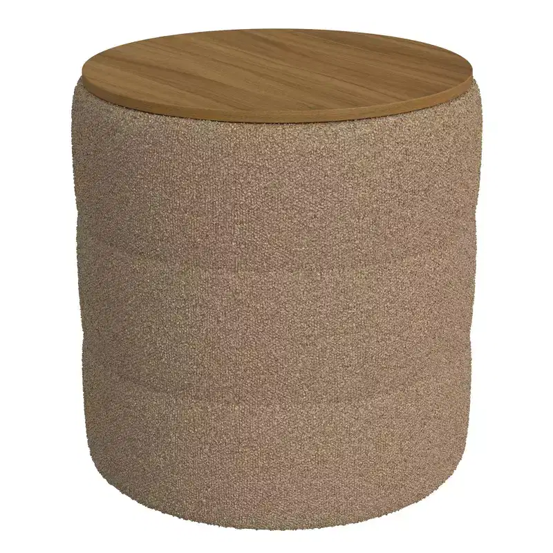 HomePop Channeled Boucle Storage Ottoman with Wood Top No Assembly Required
