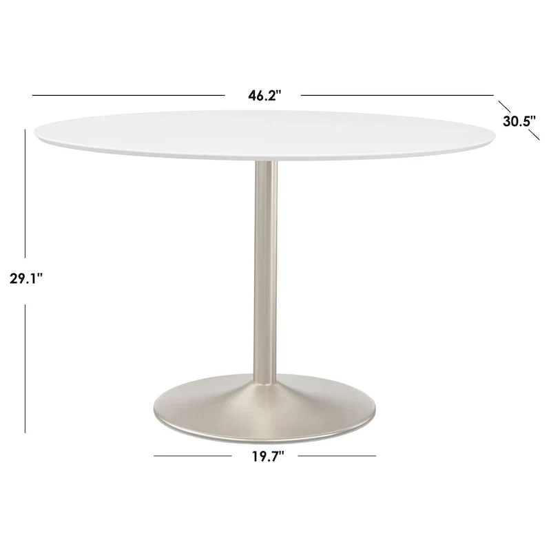 White and Gold Oval Dining Table for 4-6 People