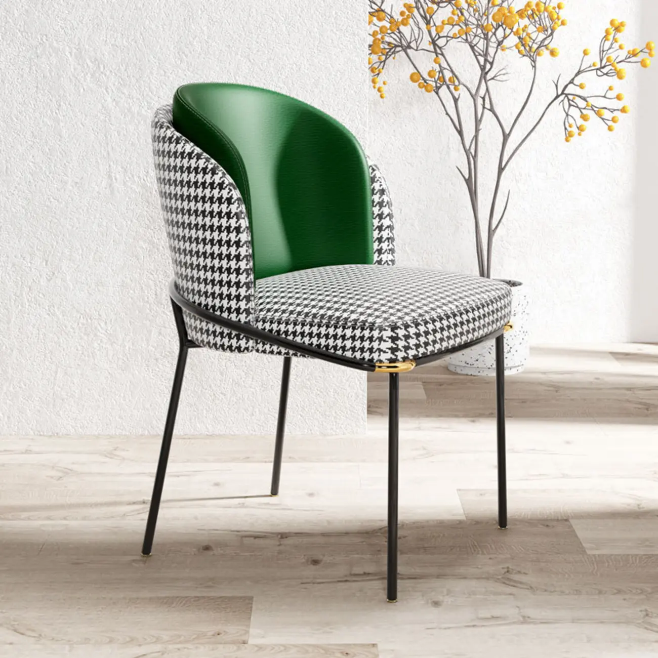 Curved Back Houndstooth Pattern Upholstered Dining Chair