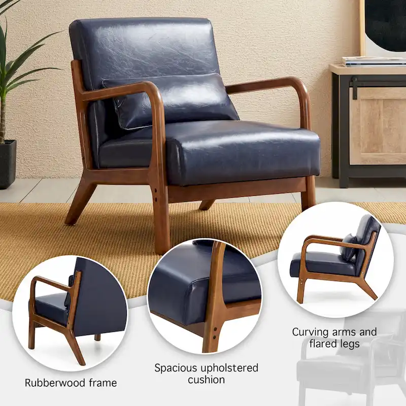 Glitzhome 30.75 H Mid-Century PU Leather Armchair with Ottoman Set