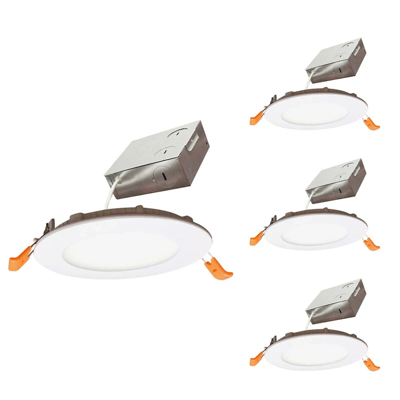 Bulbrite Pack of (4) 12 Watt LED 4  Round Recessed Downlight Fixture with Metal J-Box, 2700 Warm White Light, 1100 Lumens