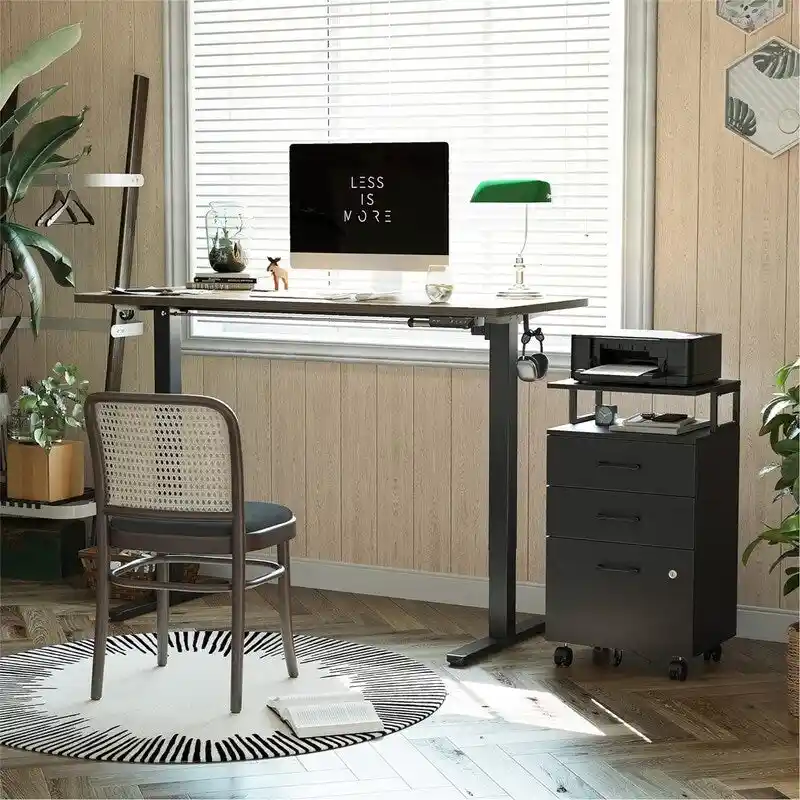 Black / White / Rustic Brown 3-Drawer Rolling Filing Cabinet with Lock – Single