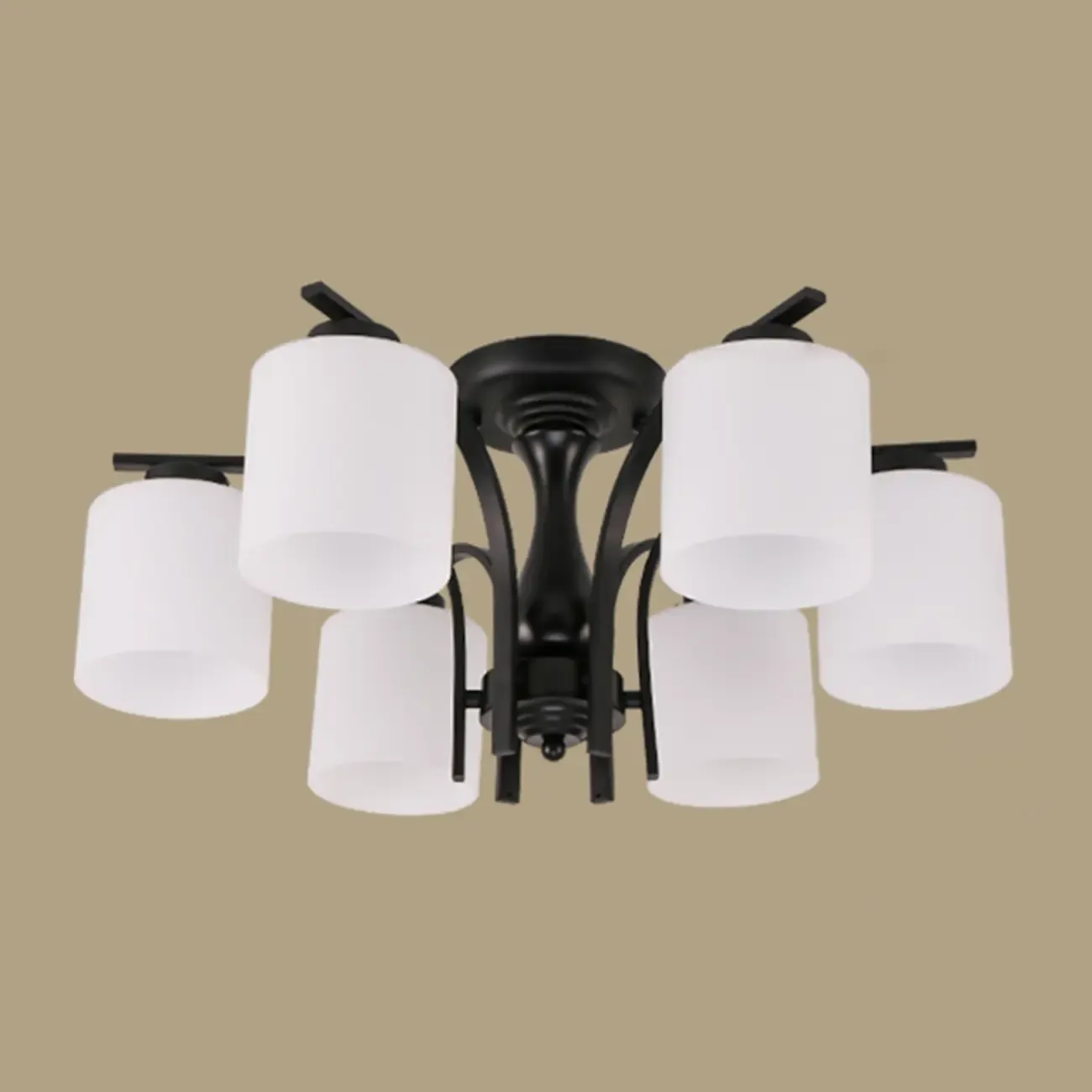 Traditional Black Cylinder Glass Semi-Flush Mount Ceiling Light