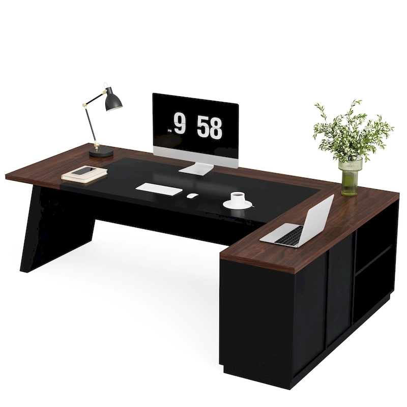 78.7-inch L Shaped Executive Desk with Drawers and Lateral File Cabinet