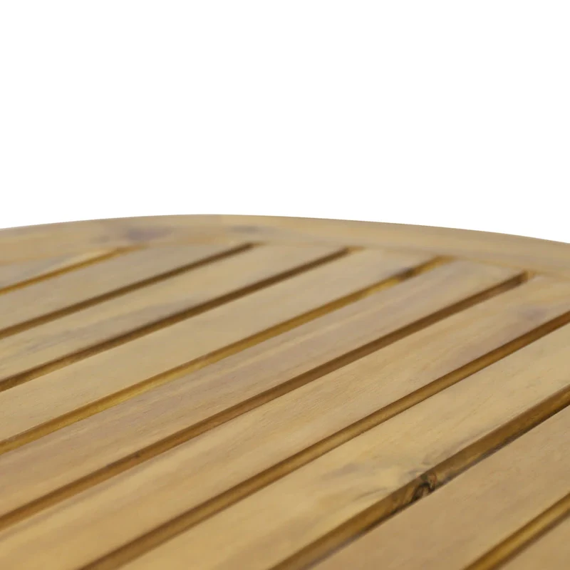 Roomfitters Round Patio Coffee Table, Solid Acacia Wood Slatted Top with Tapered Legs, Natural Wood