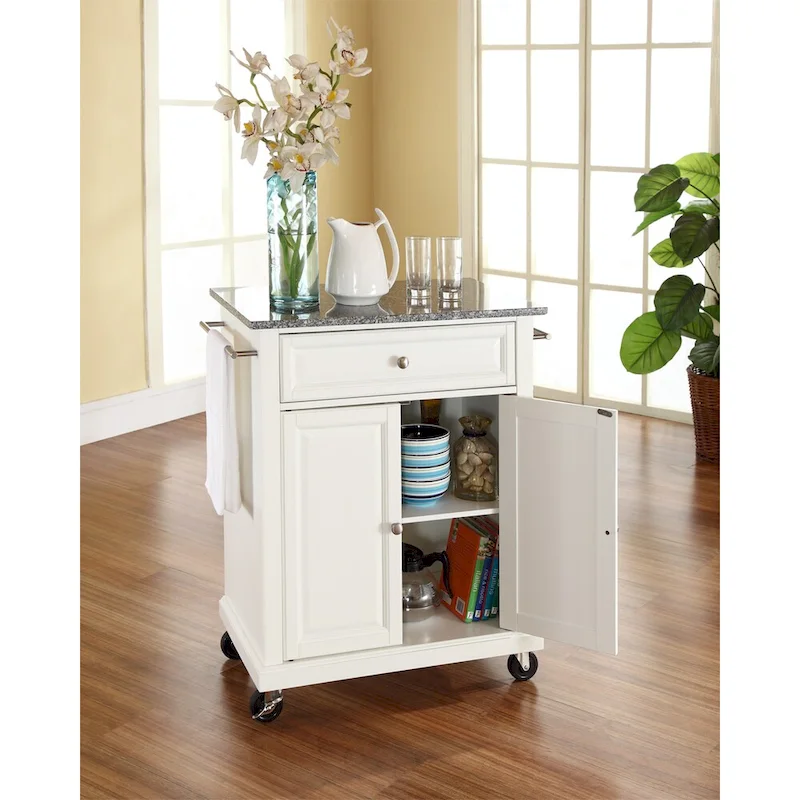 White Finish Solid Granite Top Portable Kitchen Cart/Island - 18d x 31w x 35.5h
