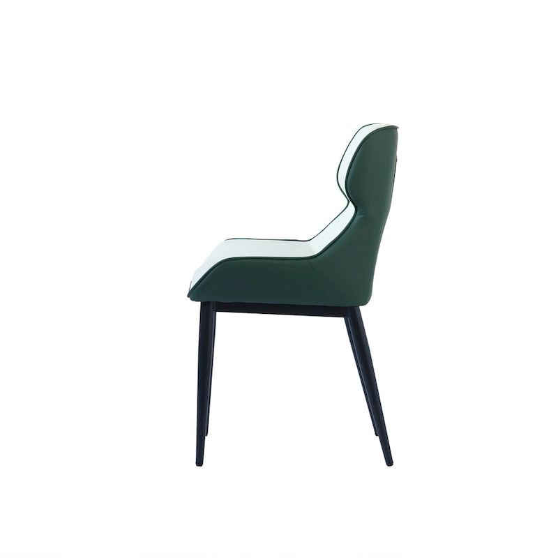 Set of 2 PU Upholstered Dining Chairs Modern Solid Back Chairs with Black Metal Legs