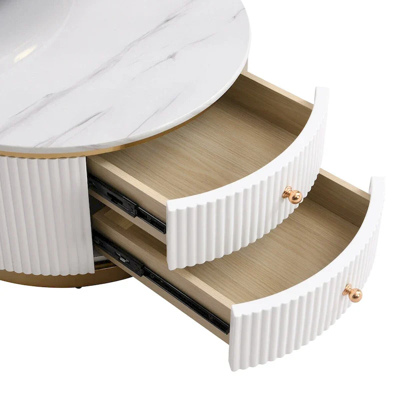 2 Pieces White Round Nesting Coffee Table with Drawers