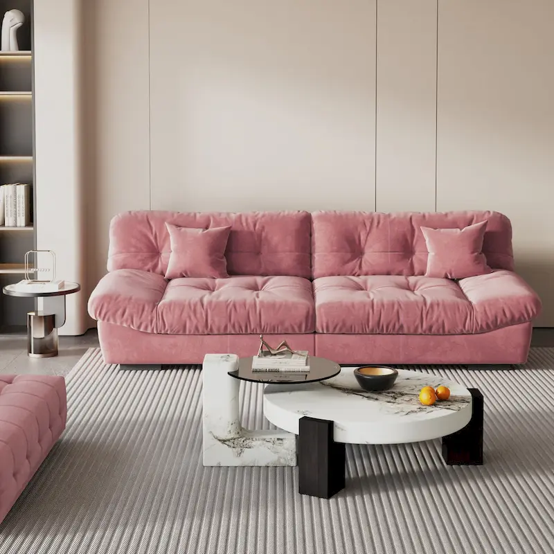 Velvet Loveseat Sofa - 2 Seater - Beige/Grey/Pink
