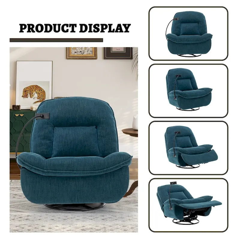 Bronzing fabric swivel recliner with mobile phone bracket