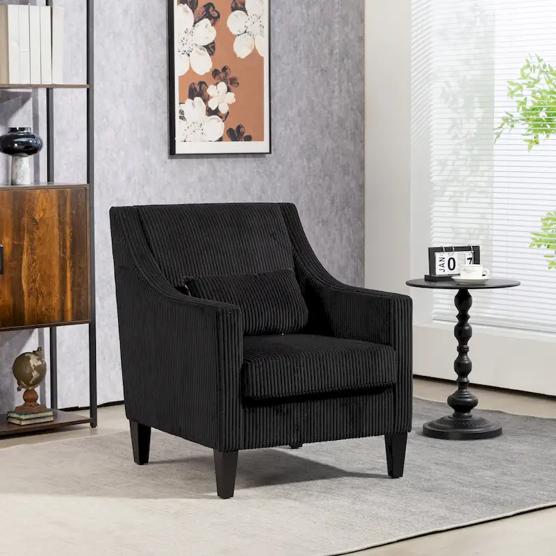 Black Modern Accent Arm Chair with Rubber Wood Legs