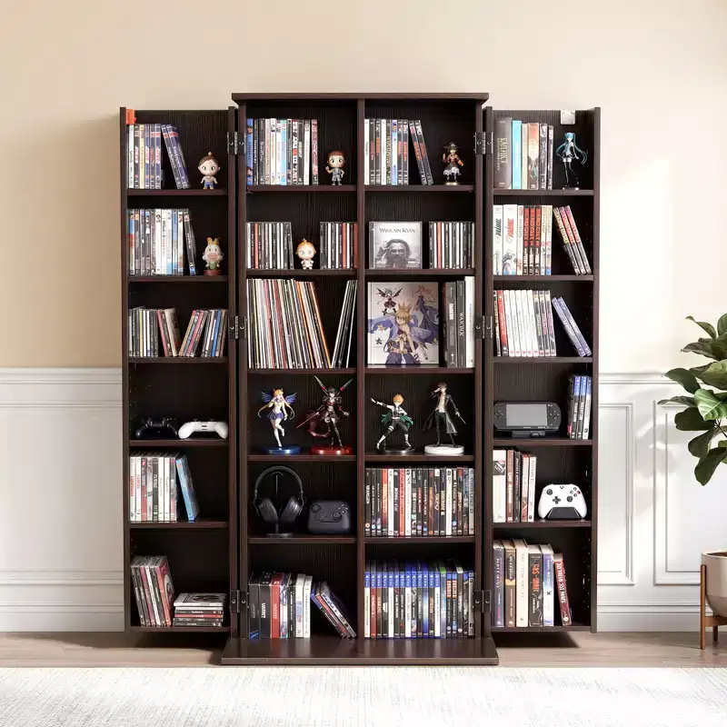 VEVOR Media Storage Cabinet, 6-Tier DVD Shelf Organizer, 24.02 x 14.49 x 50 in Multimedia Storage Organizer for CDs, DVDs, Books, Games, Brown