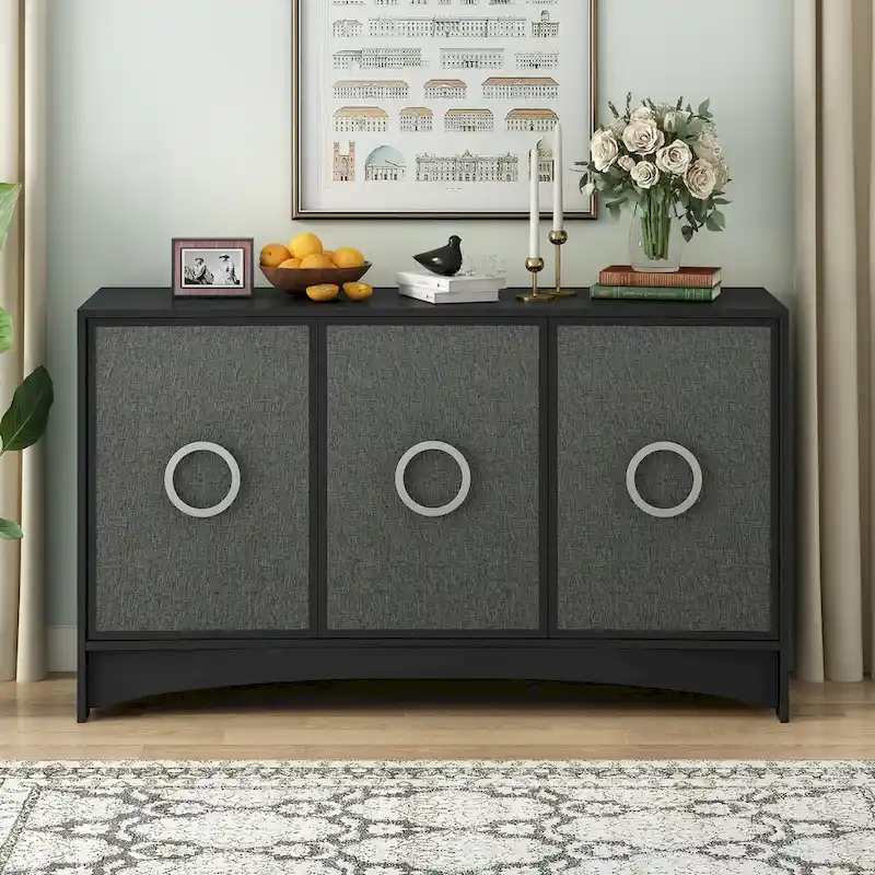 Curved Design Storage Cabinet with Adjustable shelves for Living rooms