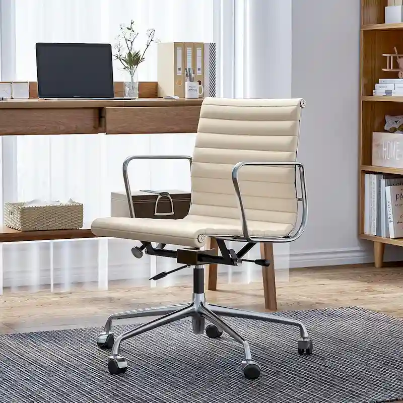 Low Back Genuine Leather Ergonomic Computer Ribbed Office Chair