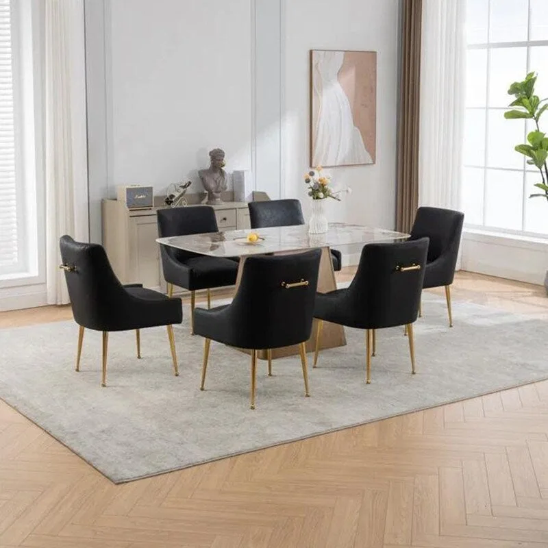 SEYNAR Modern Glam PU Leather Dining Chair or Vanity Chair Set of 6 with Rear Handle