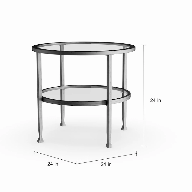 SEI Furniture Glenn Silver Metal Round Side Table with Shelf