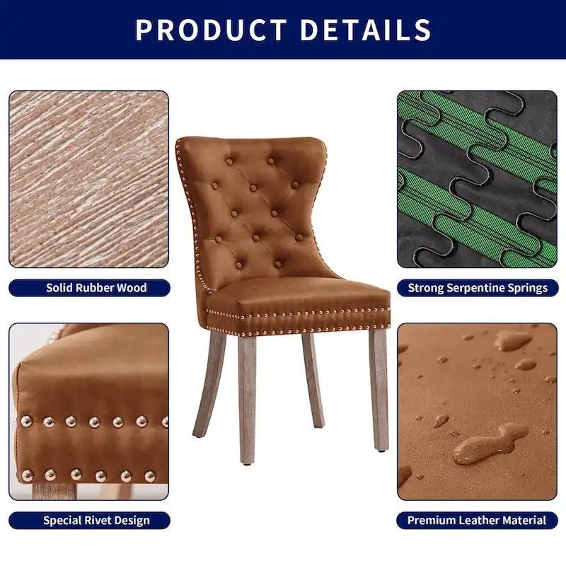 Faux Leather Wing-back Dining Chair with Button Tufting