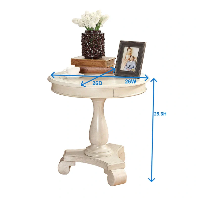 Round Wood Pedestal End Table with Scrolled Legs