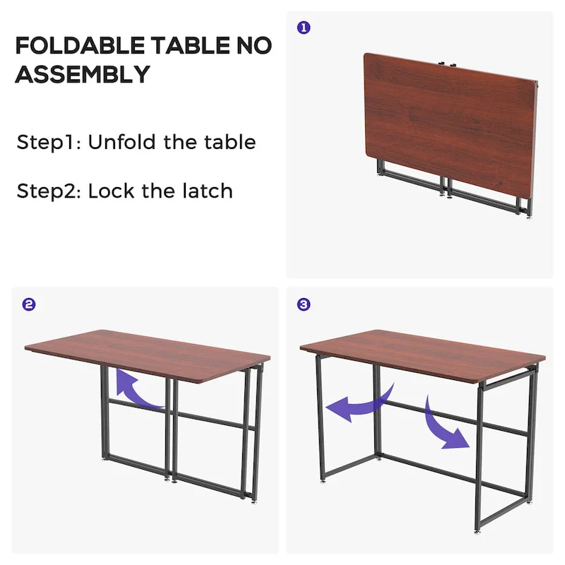 Brown Folding Desk with Metal Frame - 43 Inch - No Assembly