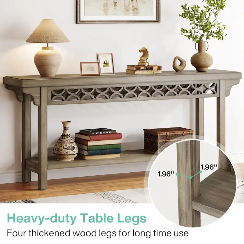 70.8 Inch Farmhouse Solid Wood Long Console Table Sofa Table