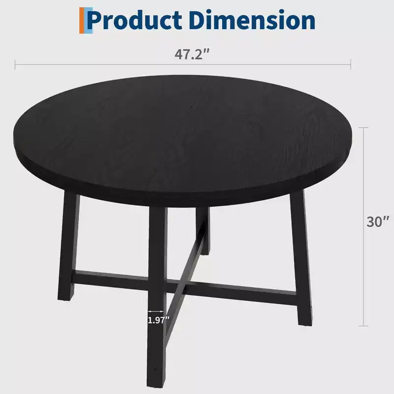 47 Circle Dining Table, Industrial Wooden Kitchen Table with HeavyDuty Metal Frame, Perfect for 46 Person Meals