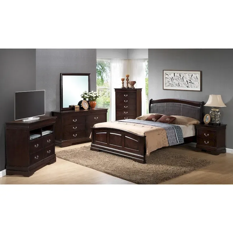 Cappuccino / White / Cherry / Black / Grey Traditional Wood King Panel Bed – 2 Person