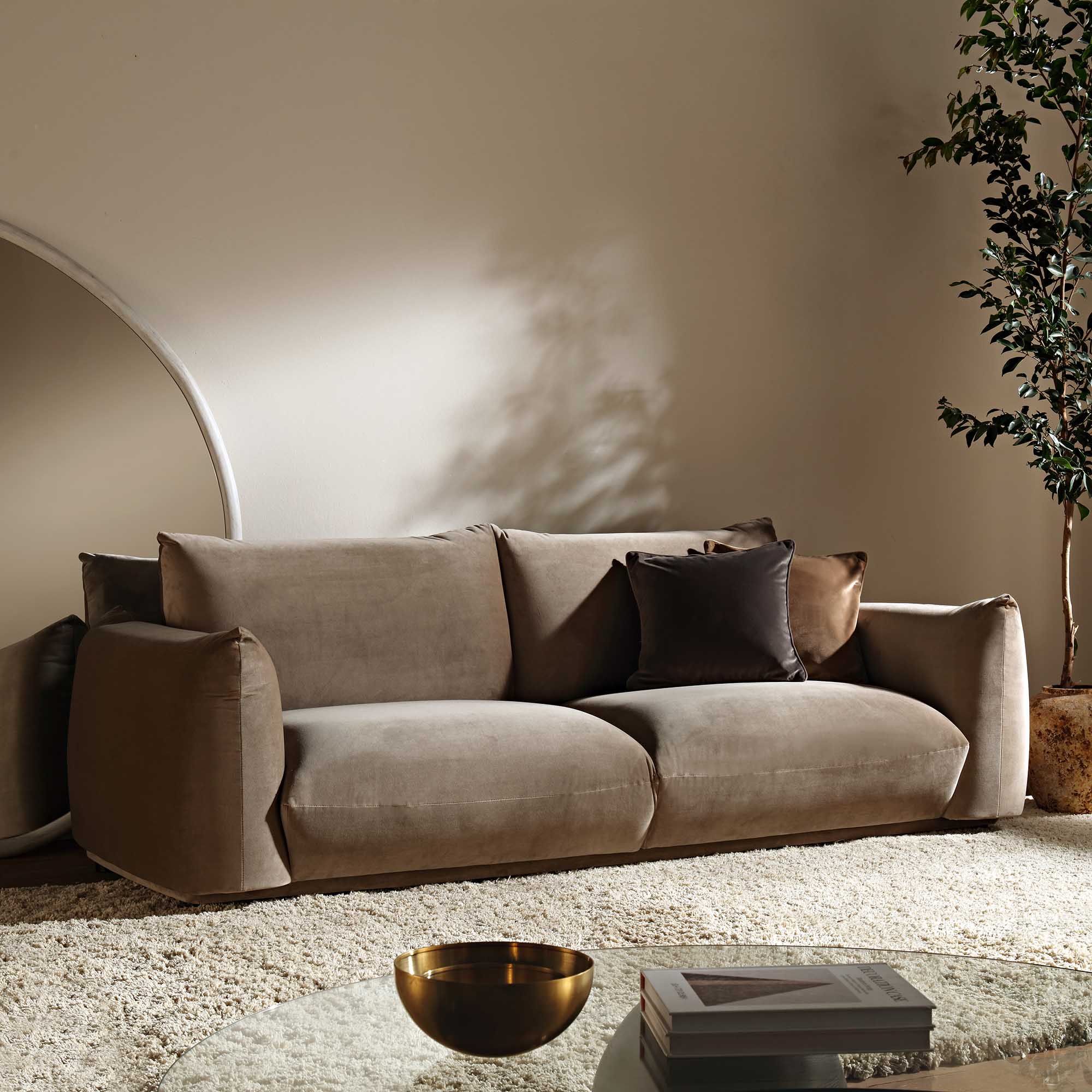 Three Seater Sofa, Mink Velvet