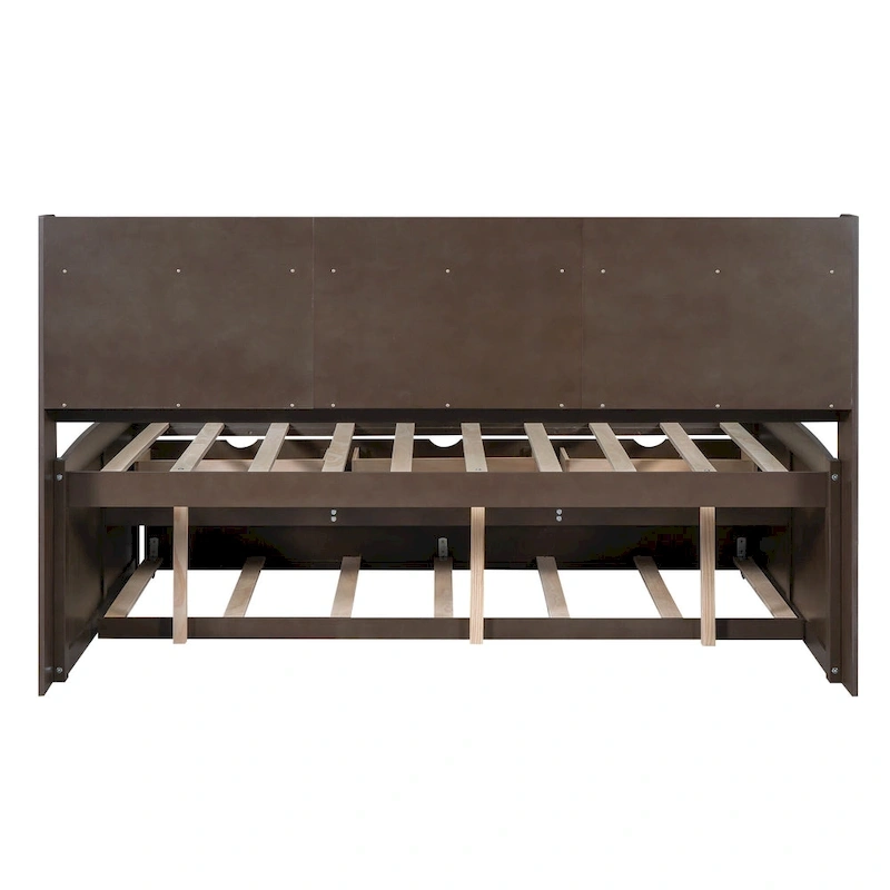 Full Pine Captain Bed with Shelves, Drawers & Trundle