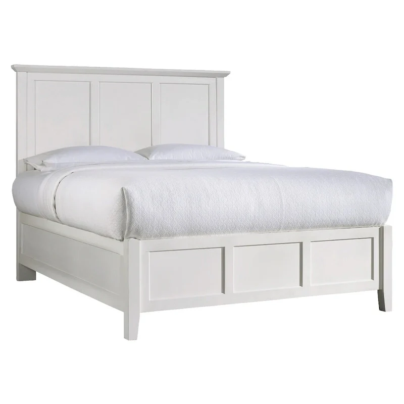 Solid Mahogany Wood Low Profile Queen Bed, Beveled Trim Top, White