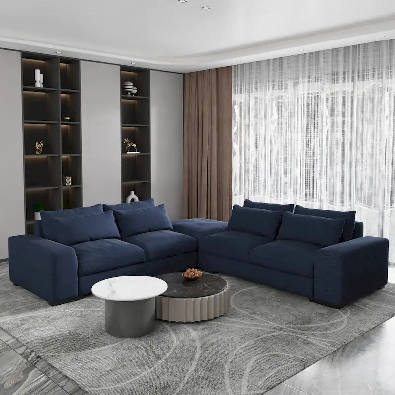 Modern Modular Down Sectional Sofa,Light Grey/Dark Blue