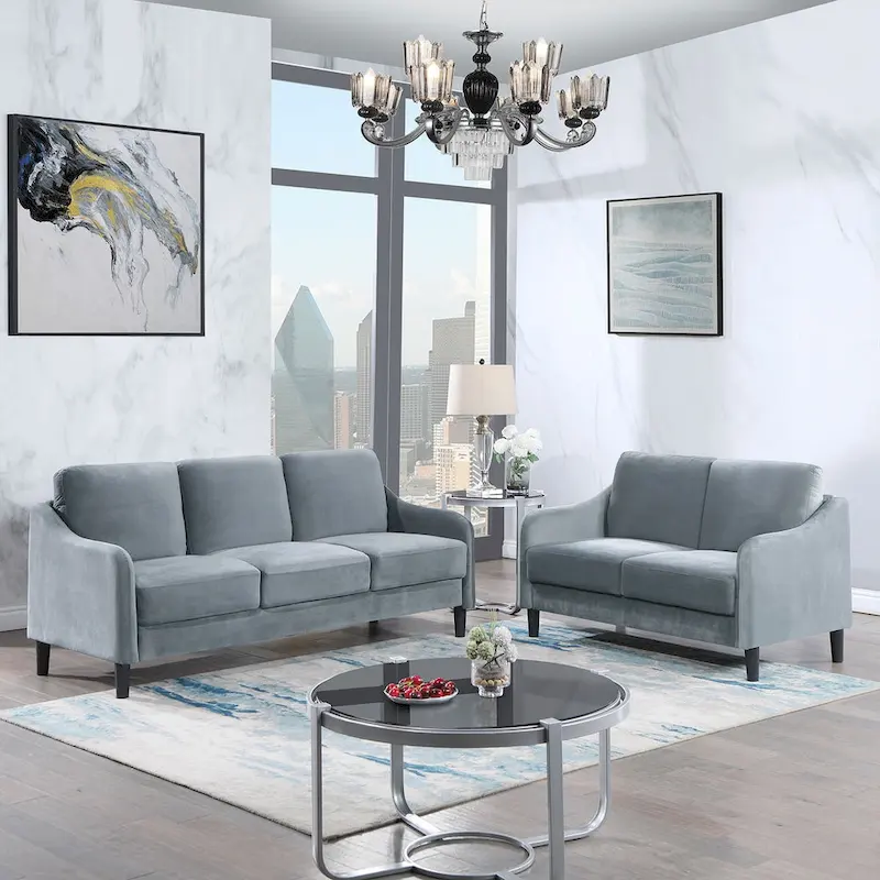 Mid-century Modern Upholstered Velvet Sofa Set with Armchair, Loveseat, 3-Seater Sofa