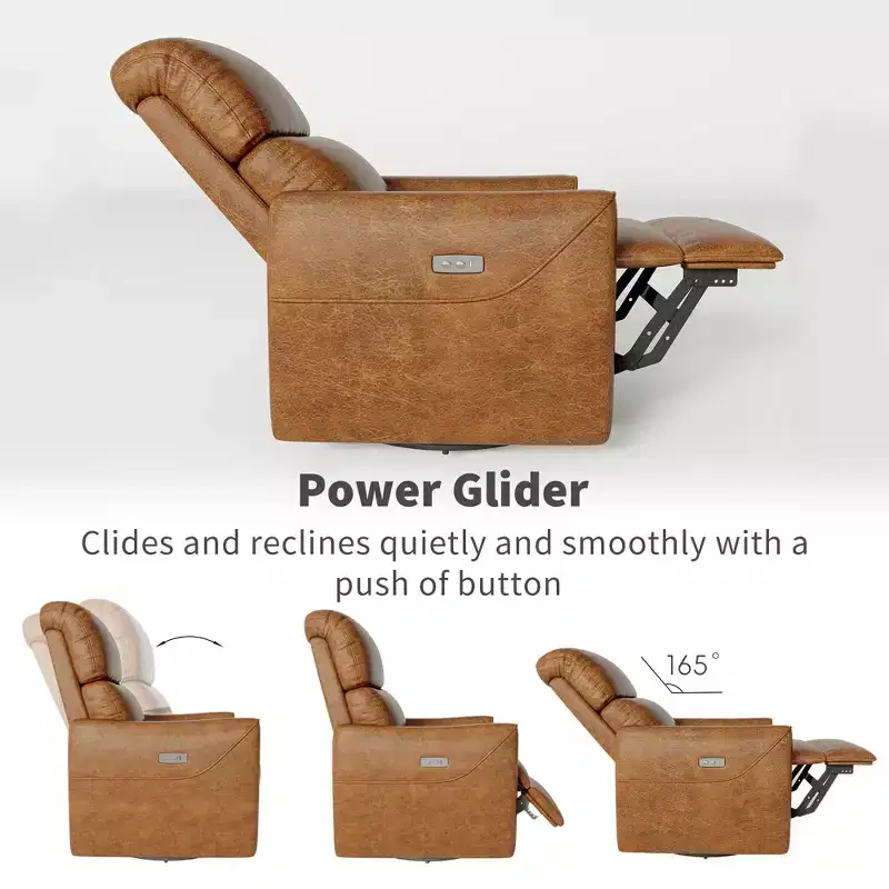 Power Swivel Rocker Recliner Chair, Faux Leather with Adjustable Footrest, High Back, Lumbar Support & USB Port, Glider for Living Room & Nursery