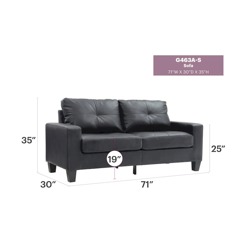 Newbury 71 in. W Flared Arm Faux Leather Straight Sofa - 32L x 71W x 36H