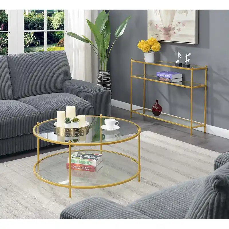 Convenience Concepts Royal Crest 2 Tier Round Glass Coffee Table