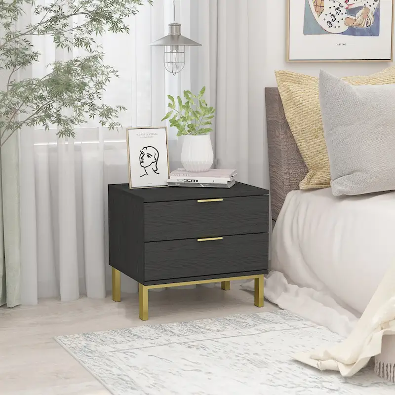 Modern Metal/ Chipboard 2-Drawer Nightstand