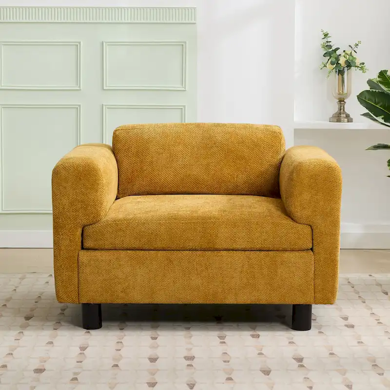 Oversized Velvet Accent Armchair – Yellow / Beige / Blue, Single Seat