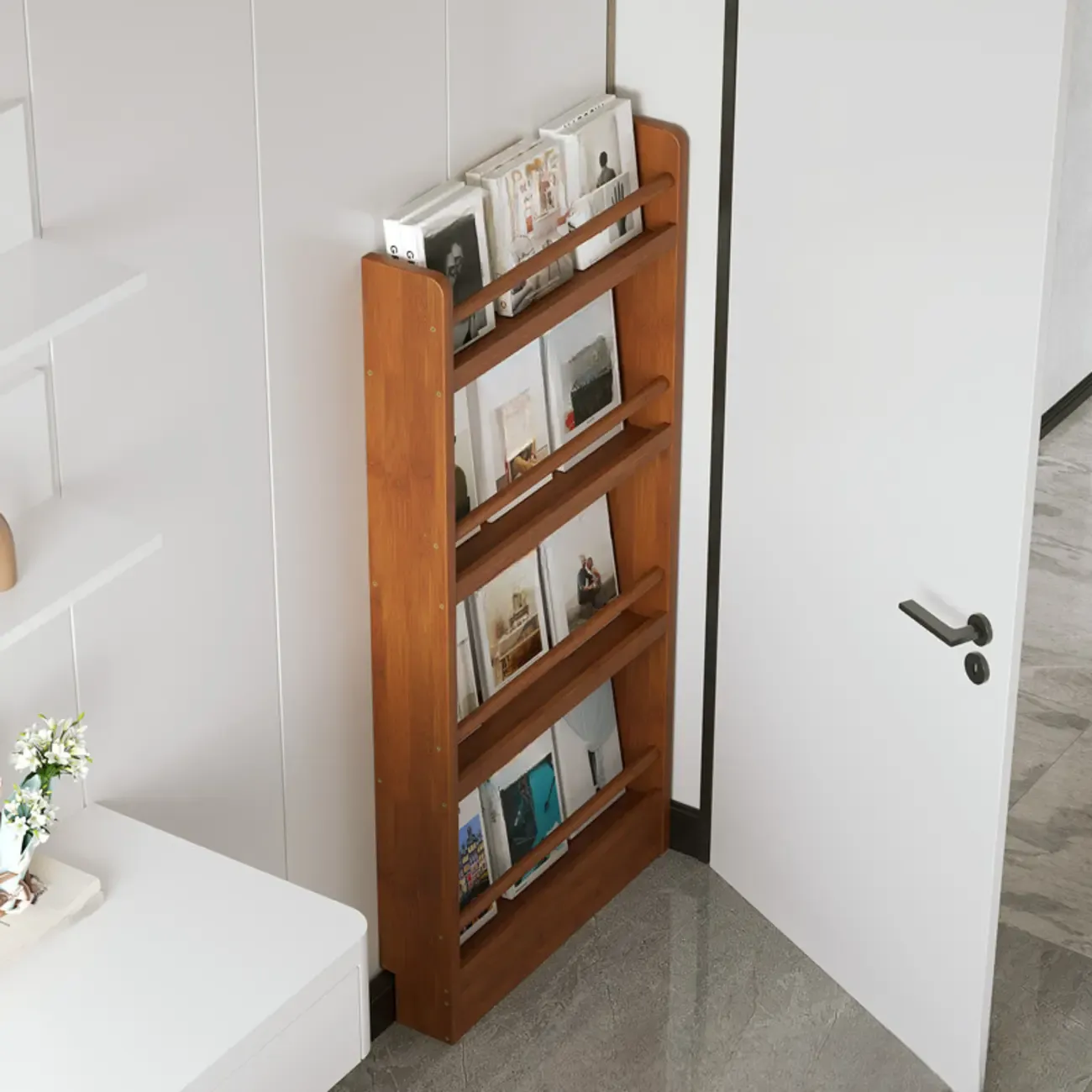 Rustic Brown Oak Bookcase Open Rectangular BookShelves