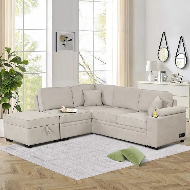 2-in-1 Pull-Out Sleeper Sofa with Storage Ottoman