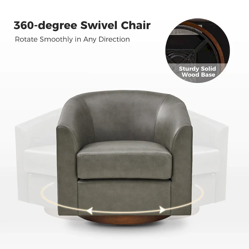 Haley Modern Swivel Barrel Faux Leather Chair with Solid Wood Base by