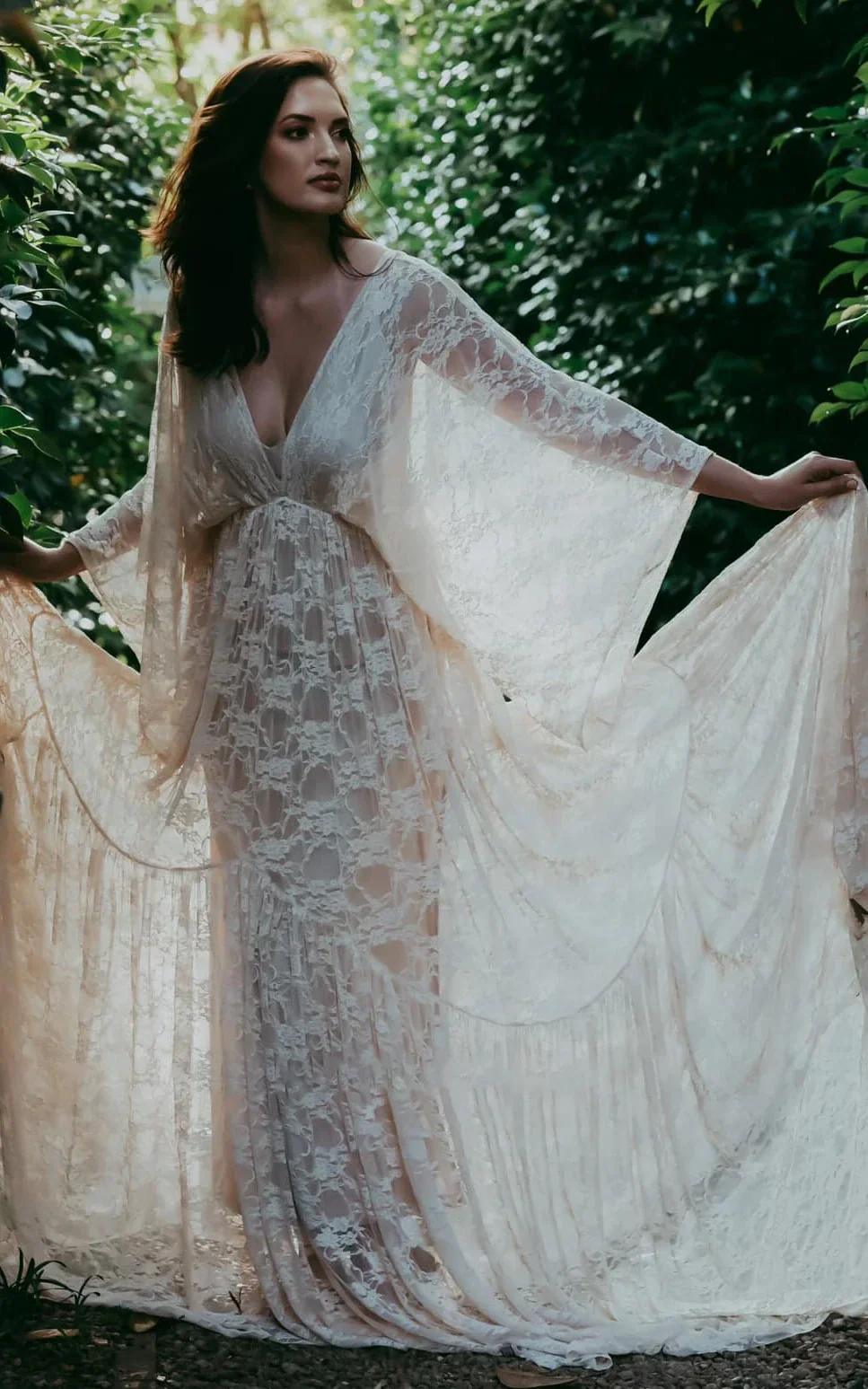 A-Line Plunging Neckline Lace Wedding Dress With Open Back